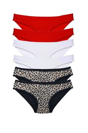 Tedar 6 Adet Likralı Kadın Slip Külot Leopar Kırmızı Beyaz Najmaddin