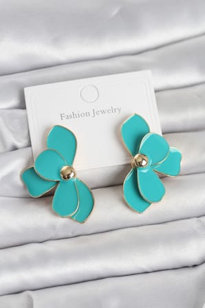 Bez Turkuaz Mineli Lotus Model Pirinç Kadın Küpe Najmaddin