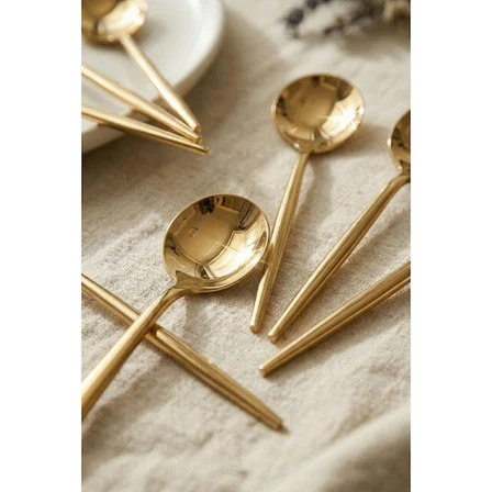 Bez 6'lı Lüks Gold Paslanmaz Çelik Çay Kaşığı Seti (13 cm) Najmaddin