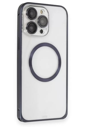 Bez iPhone 15 Pro Max Kılıf Metal Bumper Magneticsafe Kapak - Lacivert Najmaddin