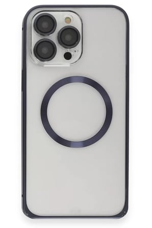 Bez iPhone 15 Pro Max Kılıf Metal Bumper Magneticsafe Kapak - Lacivert Najmaddin