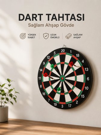 Evde, Ofiste ve Oyun Alanlarında Kullanıma Uygun Sağlam Ahşap Gövdeli Dart Tahtası Najmaddin