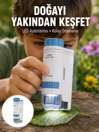 Mey Mey İthalat ABS Gövdeli Öğrenci ve Hobi Mikroskobu – Mavi Renk Yeni Nesil Najmaddin