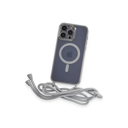 Bez iPhone 13 Pro Kılıf Divo Lazer Askılı Magsafe Kapak - Gümüş Najmaddin