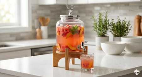 Bez Geyik Figürlü Gümüş Lüks Cam İçecek Sebili - 3.6 Litre Bambu Standlı Meyve Suyu Kovası Najmaddin