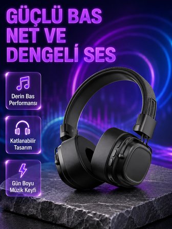Mey Mey İthalat Kablosuz Kulak Üstü Bluetooth Kulaklık Güçlü Bas ve Katlanabilir Tasarım Najmaddin