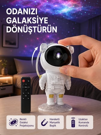 Karg Astronot Şekilli Galaxy Projeksiyon Lambası Nebula Efektli Dekoratif Lamba Najmaddin
