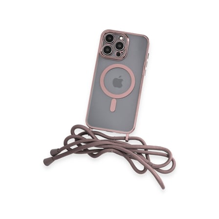 Bez iPhone 12 Pro Max Kılıf Divo Lazer Askılı Magsafe Kapak - Pembe Najmaddin