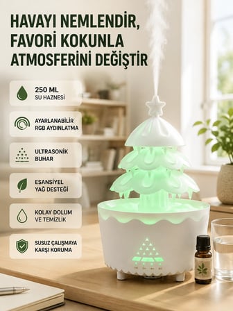 Mey Mey İthalat Dekoratif Şans Ağacı Ultrasonik Nemlendirici RGB Gece Lambalı Aroma Difüzörü Najmaddin