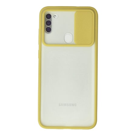 Bez Galaxy A11 Kılıf Palm Buzlu Kamera Sürgülü Silikon - Sarı Najmaddin