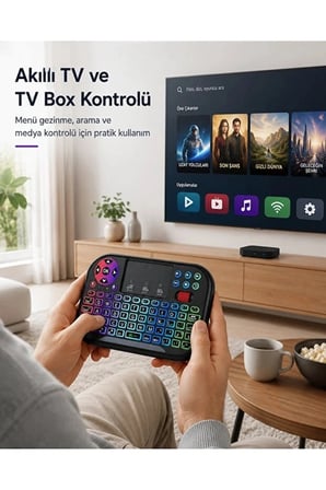 Karg Rgb Işıklı Mini Kablosuz Klavye Touchpad Combo, Bluetooth Ve 2.4g Smart Tv Kumandası Najmaddin