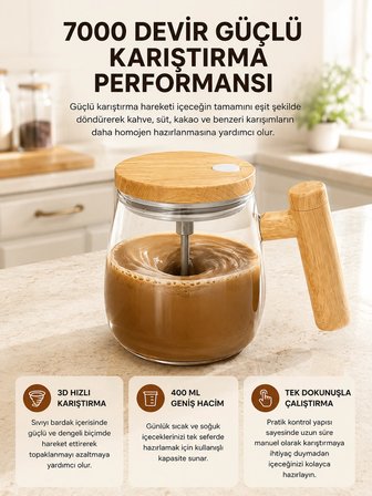 Mey Mey İthalat Manyetik Karıştırıcı Kupa – 400 ml, C Tipi Şarjlı, Akıllı Tasarım Yeni Nesil Najmaddin