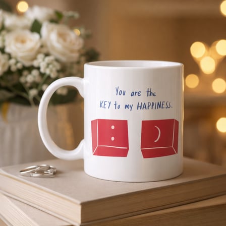 Bez Model 25 – You Are the Key to My Happiness Tasarımlı Porselen Kupa -Anlamlı & Romantik Hediye Najmaddin