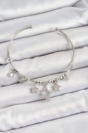Bez Pirinç Zirkon Taşlı Yıldız Model Gümüş Renk Charm Bileklik Najmaddin