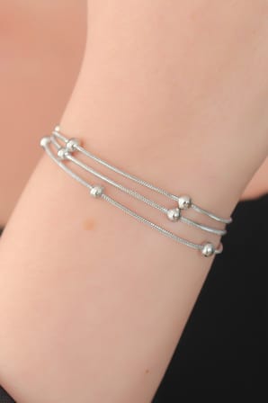 Bez 316L Çelik Gümüş Renk Minimal Top Figür Kadın Bileklik Najmaddin