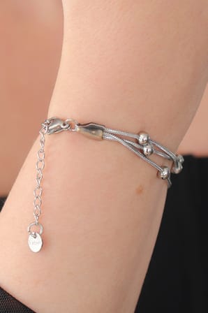 Bez 316L Çelik Gümüş Renk Minimal Top Figür Kadın Bileklik Najmaddin