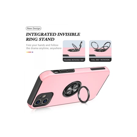 Bez iPhone 12 Kılıf Elit Yüzüklü Kapak - Pembe Najmaddin