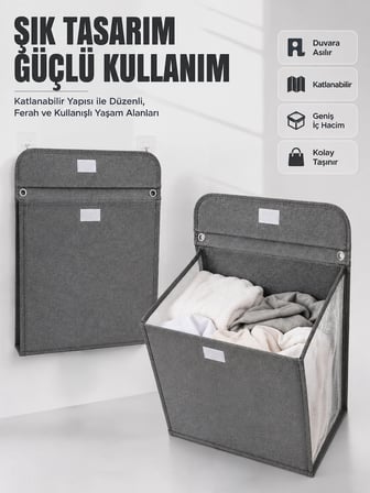 Mey Mey İthalat Duvara Asılabilir Katlanabilir Kirli Çamaşır Sepeti Geniş Hacimli Düzenleyici Najmaddin