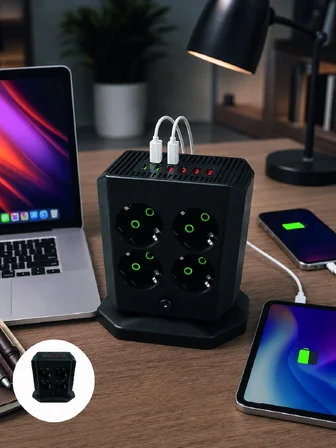 Karg Dikey Priz Kulesi 8 Ac Priz 4 Usb 2 Type-c Çocuk Korumalı Güç Dağıtıcı Najmaddin