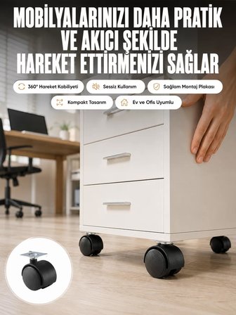 Hepsi Kilitsiz 4 cm Tekerlek Ayak 4’lü Set Sessiz ve Dayanıklı Najmaddin