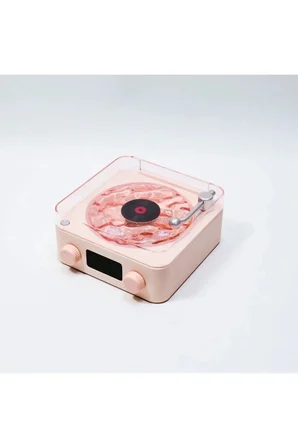 Karg Waves Nostalji Plak Görünümlü Bluetooth Hoparlör 3d Ses Dalgası Retro Müzik Plak Pembe Najmaddin