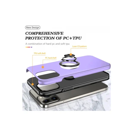 Bez iPhone 13 Pro Kılıf Elit Yüzüklü Kapak - Mor Najmaddin