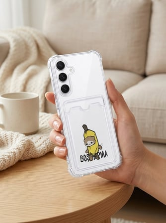 Hepsi Samsung Galaxy S24 FE Boş Yapma Muz Detaylı Kart Bölmeli Şeffaf Telefon Kılıfı Najmaddin