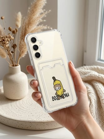 Hepsi Samsung Galaxy S24 FE Boş Yapma Muz Detaylı Kart Bölmeli Şeffaf Telefon Kılıfı Najmaddin