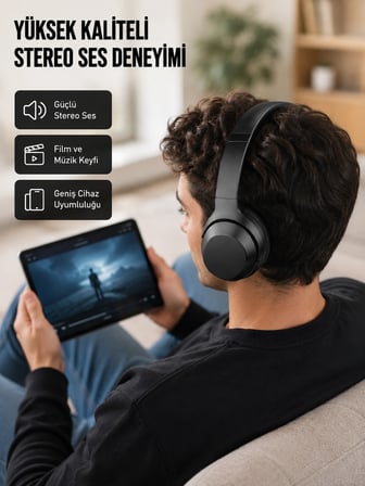 Mey Mey İthalat Bluetooth 5.0 Siyah Kablosuz Kulaklık 18 Saat Batarya Katlanabilir Tasarım Yeni Nesil Najmaddin
