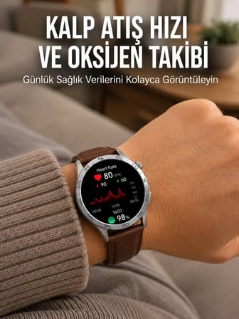 Hepsi Metal Deri ve Silikon Kordonlu Çok Fonksiyonlu Akıllı Saat Najmaddin