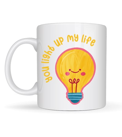 Bez You Light Up My Life Tasarımlı Porselen Kupa Model 15 - Sevimli Ampul Desenli Hediyelik Kahve Kupası Najmaddin
