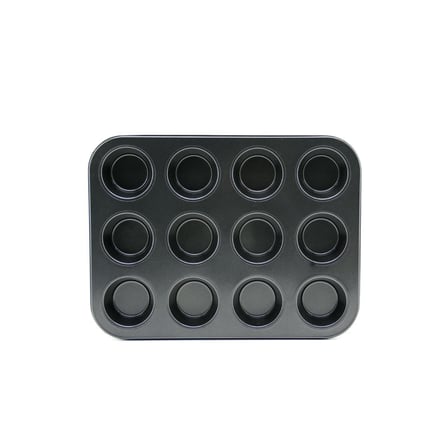 Tedar 12 Gözlü Metal Muffin Kek Kalıbı - Siyah (Düz) Najmaddin