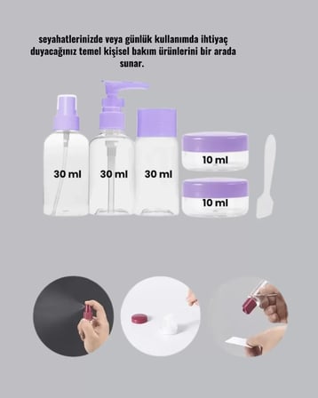 Hepsi Taşınabilir 5’li Seyahat Banyo Seti Şampuanlık Sprey Krem Kutusu Yeni Nesil Najmaddin