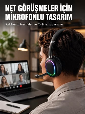Hepsi Kablosuz Bluetooth 5.0 Kulaklık RGB Işıklı Tasarım Najmaddin