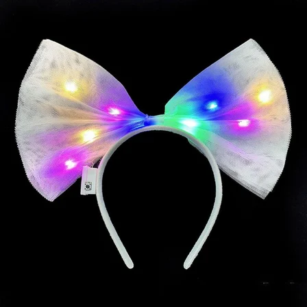 Ticaret Rengarenk Led Işıklı Fiyonk Şekilli Tül Parti Tacı Beyaz Renk 25x25 cm Najmaddin
