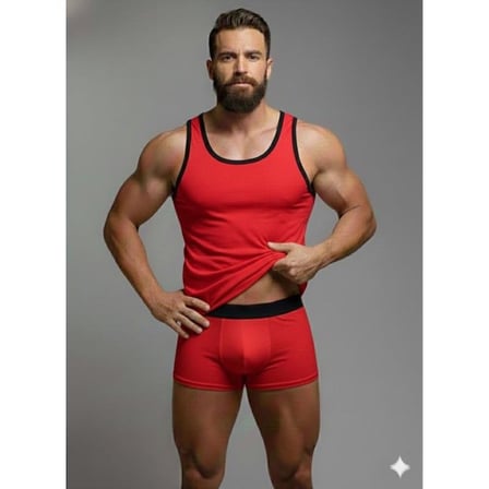 Beru Erkek Kırmızı Tank Top Boxer Takımı Najmaddin