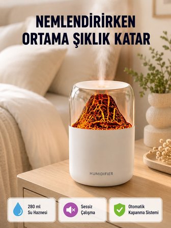 Mey Mey İthalat Alev Efektli Ultrasonik Uçucu Yağ Difüzörü 280ml Su Tanklı ve Sessiz Çalışma Özellikli Najmaddin