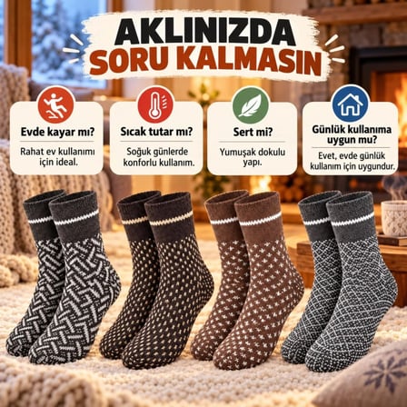 Beru Erkek Kışlık Desenli Çorap 8'li Seti Sıcak Tutan Yumuşak Rahat Günlük Renkli Kısa Konç Çorap Paketi Najmaddin