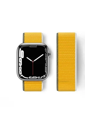 Sh Newface Apple Watch 42mm Hasırlı Cırtcırtlı Kordon - Sarı Najmaddin