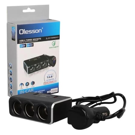 Sh Olesson 1639 12-24v 3lü Çift Usbli 120w 80cm Kablolu Dijital Ekranlı Araç Çakmak Çoklayıcı Najmaddin