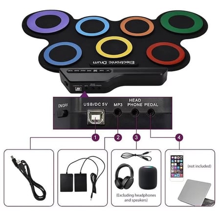 Sh Magicvoice G3002r 7 Ped Gökkuşağı Renkli Elektronik Roll Up Davul Kiti Najmaddin