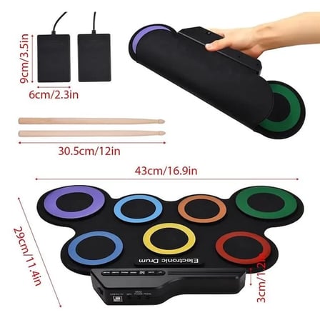 Sh Magicvoice G3002r 7 Ped Gökkuşağı Renkli Elektronik Roll Up Davul Kiti Najmaddin