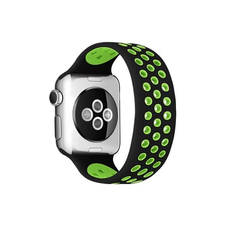 Mark Newface Apple Watch 38mm Ayarlı Delikli Silikon Kordon - Siyah-Yeşil Najmaddin