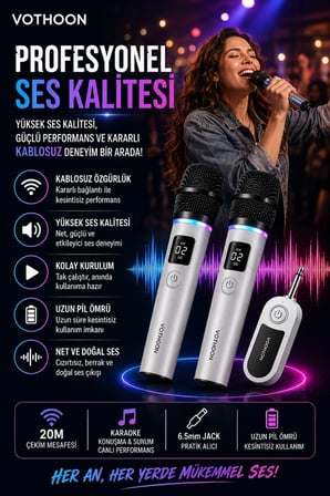 MEPA Najmaddin Kablosuz Karaoke Çift Mikrofon 6.5 Mm Sahne Parti Düğün Aktivite Amfi Hoparlör Najmaddin