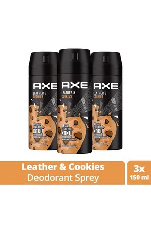 Tedar 3 Adet Axe Erkek Sprey Deodorant Leather & Cookies 48 Saat Etkileyeci Koku 150 ml Najmaddin