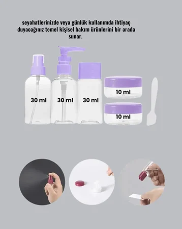 Mey Mey İthalat Seyahat Bakım Seti 5 Parça Sızdırmaz Şeffaf Kapaklı 30ml Yeni Nesil Najmaddin