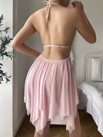 Beru Pembe Kelebek İşlemeli Tül Fantezi Gecelik Najmaddin
