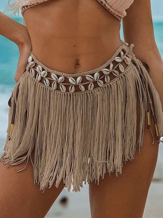 Beru Bej Bikini Üstü Deniz Kabuklu Püsküllü Pareo,beachwear,bikini Üstü El Emeği Plaj Eteği,bohem Etek Najmaddin