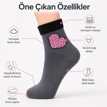 Beru 8’li Kadın Kışlık Havlu Çorap Sıcak Tutan Karışık Desenli Ekonomik Çoklu Çorap Seti Najmaddin