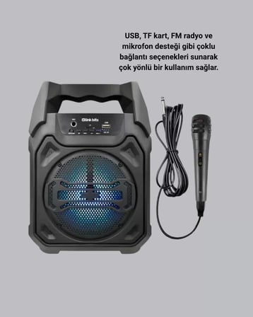 Hepsi Bluetooth Hoparlör Mikrofonlu Taşınabilir Ses Sistemi FM Radyo USB SD Kart ve TWS Özellikli Najmaddin
